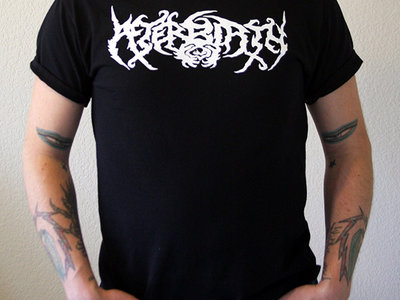 Afterbirth Logo (white) on black cotton t-shirt main photo