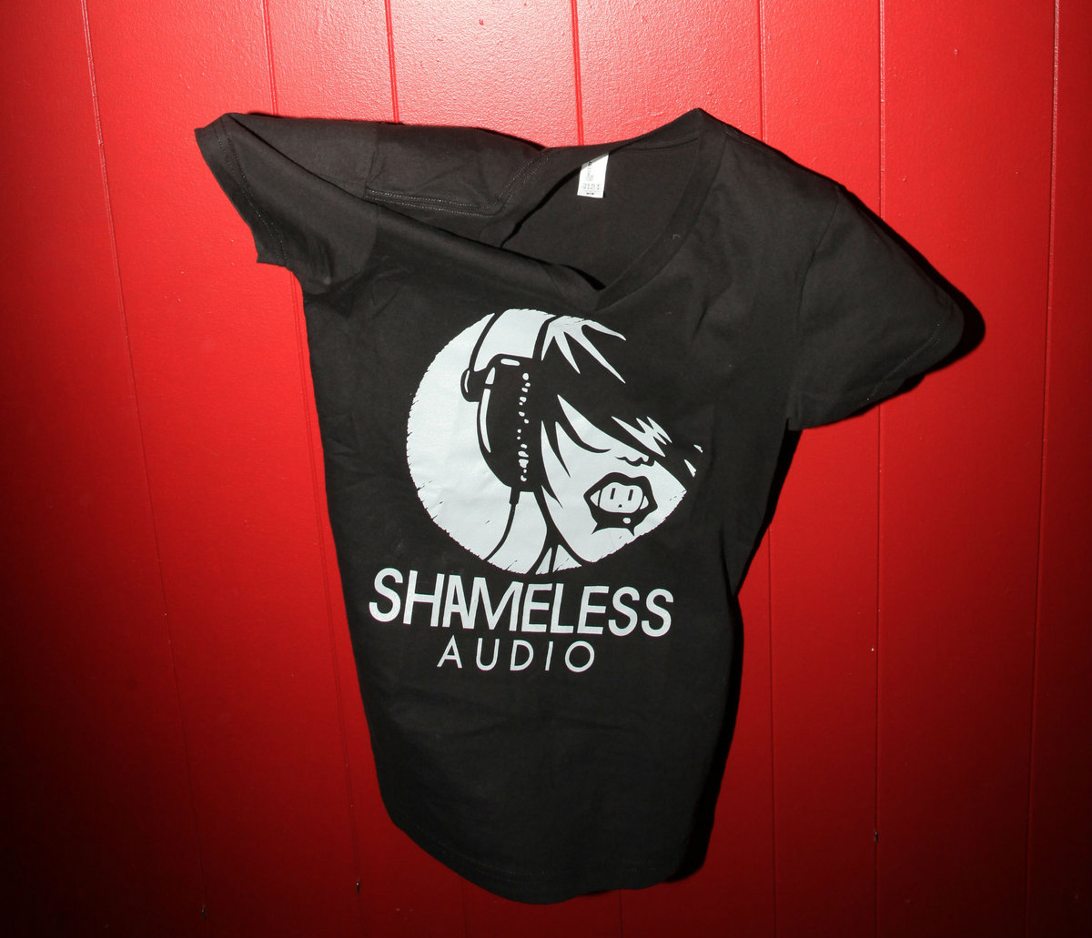 Shameless Audio V Neck T Shirt Gray Logo Shameless Audio