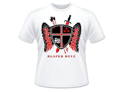 Reaper Boyz Shield Logo MEN's T-Shirt (Black & Red Logo on White Shirt) main photo