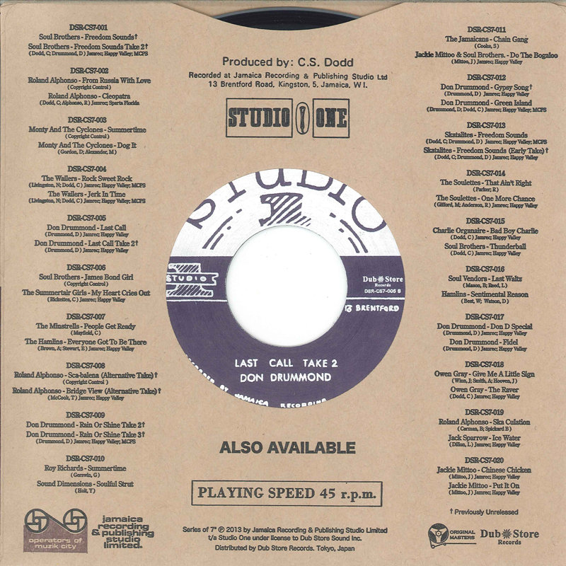 Don Drummond - Last Call / Last Call Take 2 (Studio One - 7
