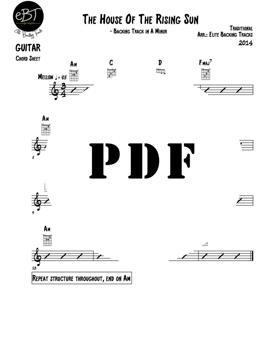 House Of The Rising Sun sheet music for guitar (chords) (PDF)