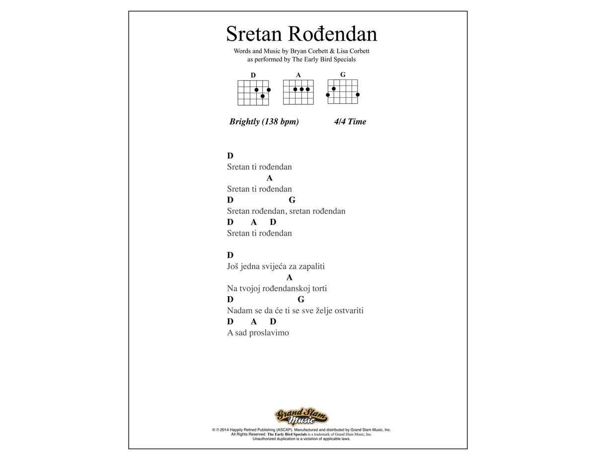 sretan rođendan song Happy Birthday   Lead Sheet   Bosnian | The Early Bird Specials sretan rođendan song