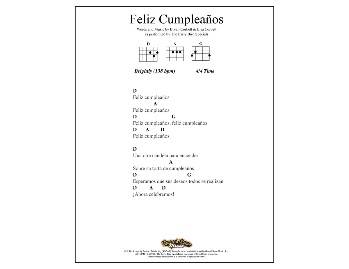 Birthday Song Lead Sheet Spanish The Early Bird Specials