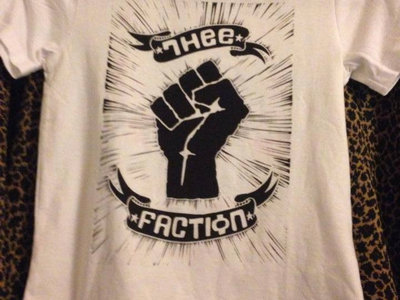 THEE FACTION hand-printed t-shirt - WHITE WITH BLACK INK main photo