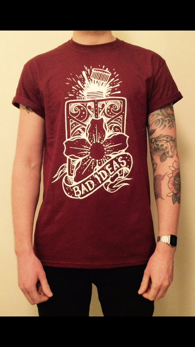 maroon shirt with white print