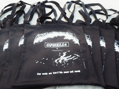 Polyester Tote Bag with Ophelia's artwork outline on it main photo