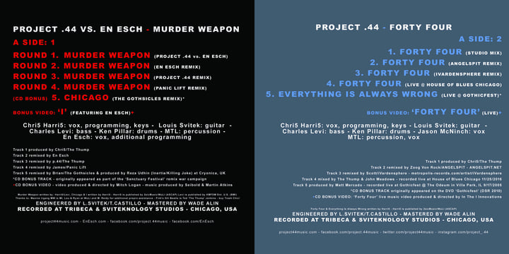 PROJECT .44 vs. EN ESCH - Murder Weapon/Forty Four Double A Side Single |  project .44 vs. En Esch | project .44