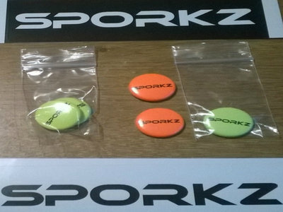 Sporkz Yellow and Orange Neon Badge Pack of 3 and 2 Sporkz stickers main photo