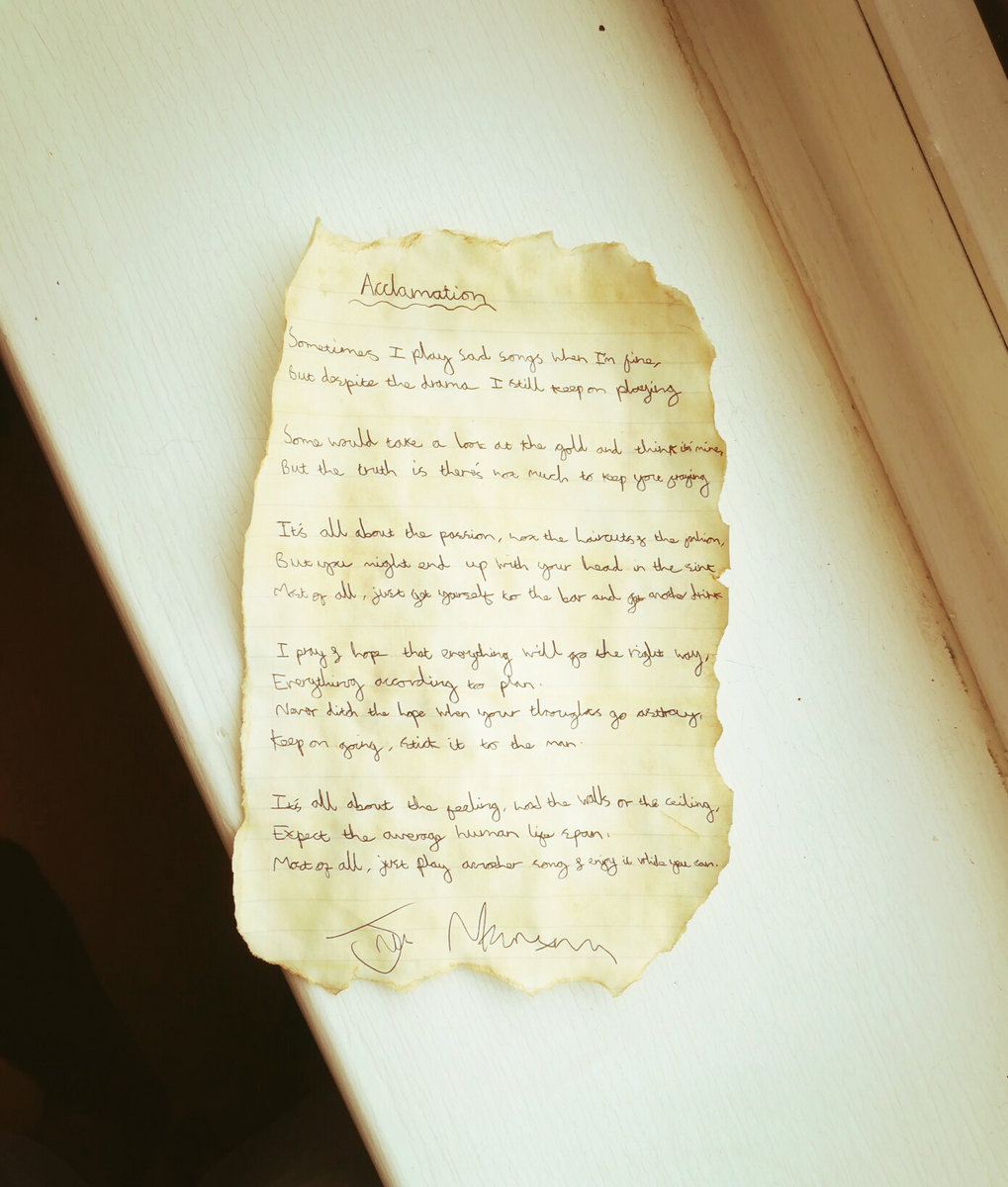 Handwritten Lyric Sheet A4 Joe Mccorriston