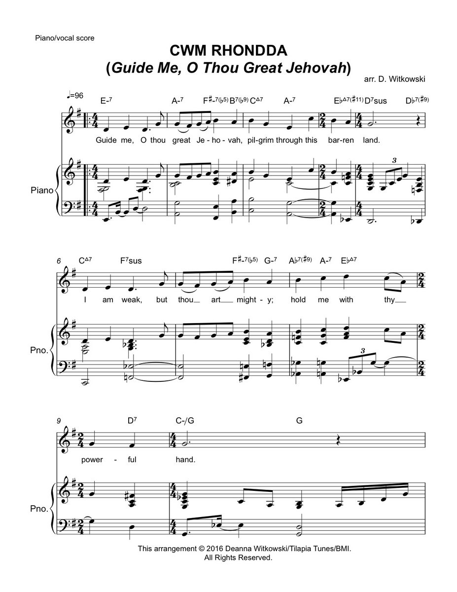 cwm rhondda guide me o thou great jehovah lead sheet and piano sheet music guide