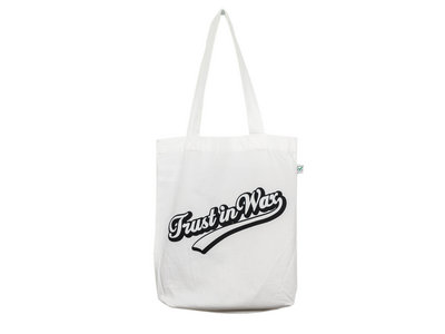 Organic Cotton Tote Bag with Trust in Wax Logo Print - white/black main photo