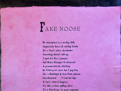 "Fake Noose" letterpress broadside on handmade paper main photo