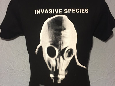 Hastings 3000 "Invasive Species" B & W GAS MASK INVASIVE SPECIES on Black T-Shirt main photo