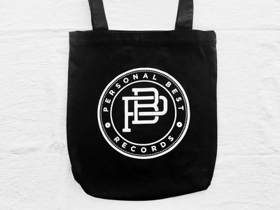 Black Tote bag with large white Personal Best Records logo main photo