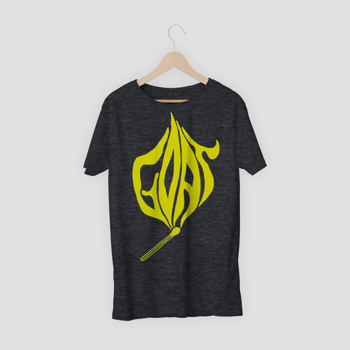 Goat Let It Burn Dark Grey Heather T Shirt With Yellow Print Goat Let It Burn Dark Grey Heather T Shirt With Yellow Print