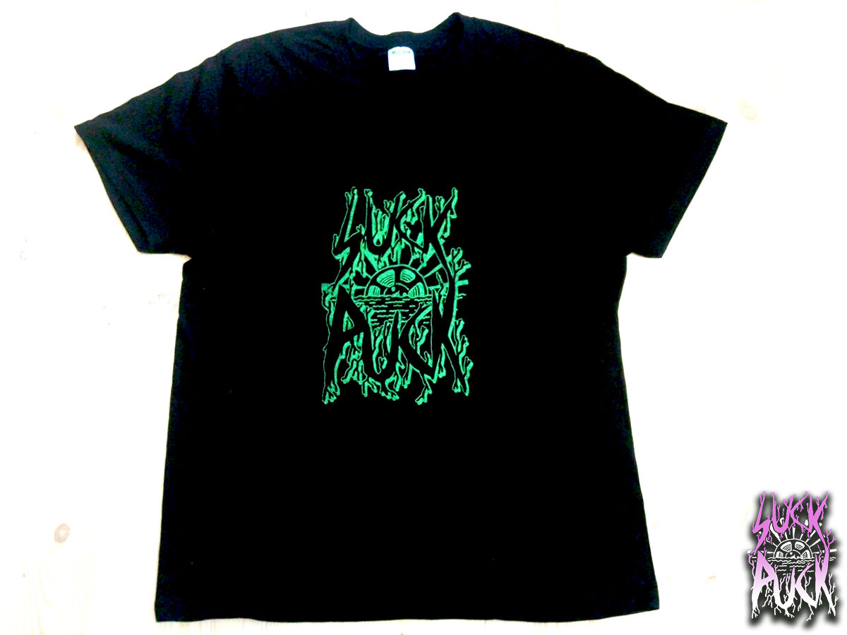 Black XL t-shirt with screen printed GREEN suck puck logo | Suck Puck  Records