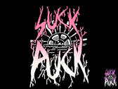 Black t-shirt with pink-white original suck puck logo. photo 