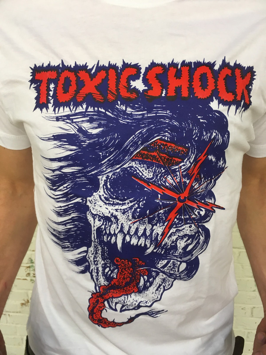 Skull design T-shirt (white with blue and red print) | TOXIC