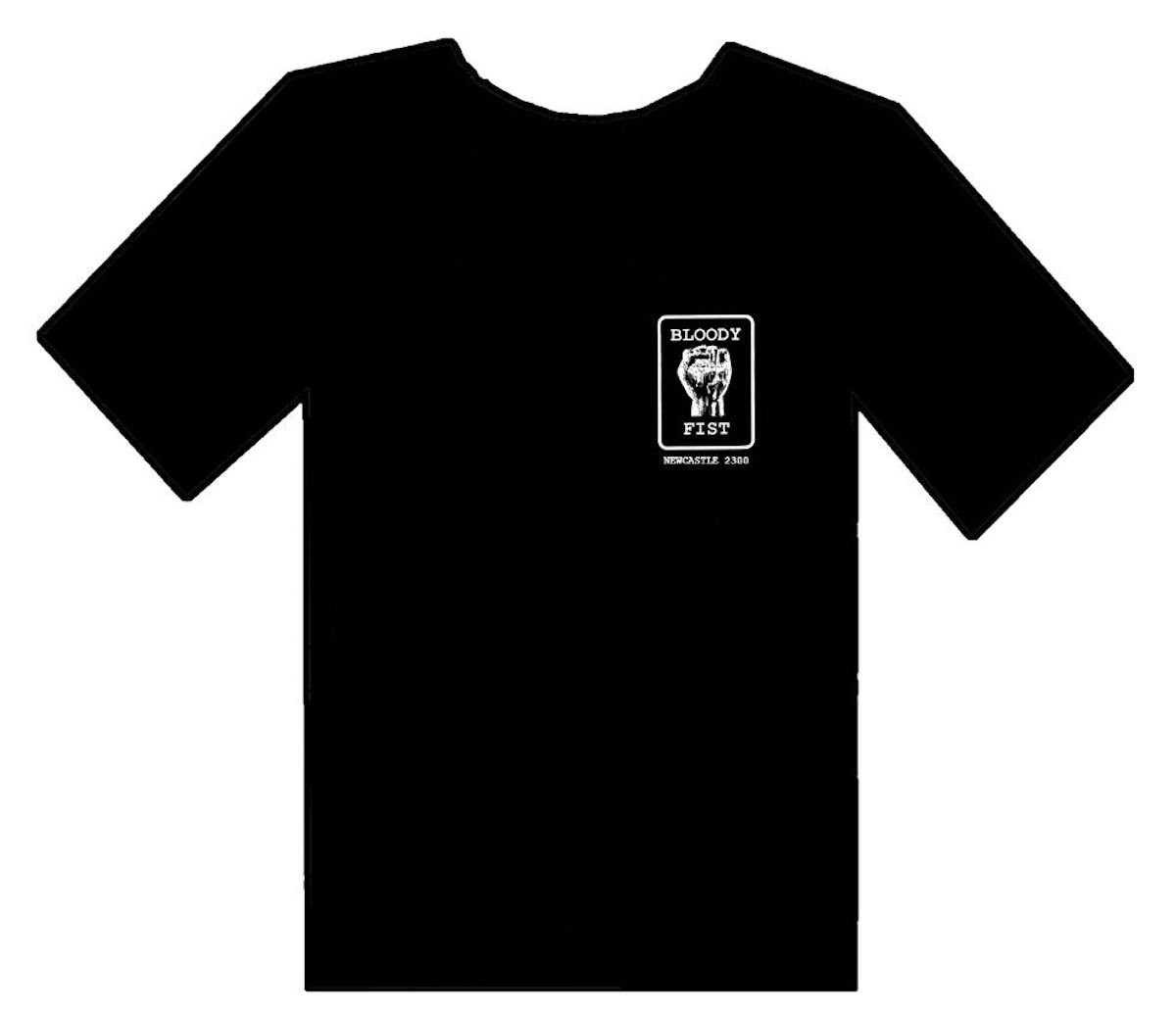 BLOODY FIST Blokes Black T-Shirt - Original Logo (Front & Back