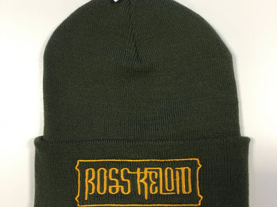 Knitted Beanie Hat - MOSS GREEN with Gold Logo main photo