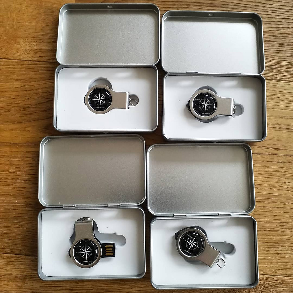 Limited edition custom compass USB flash drive Flaming Pines