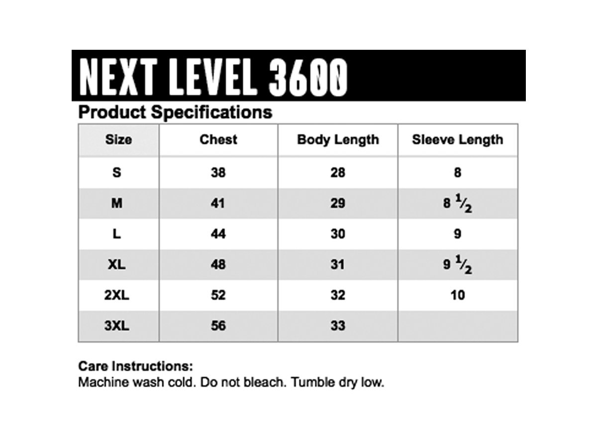 Next Level Apparel Size Chart