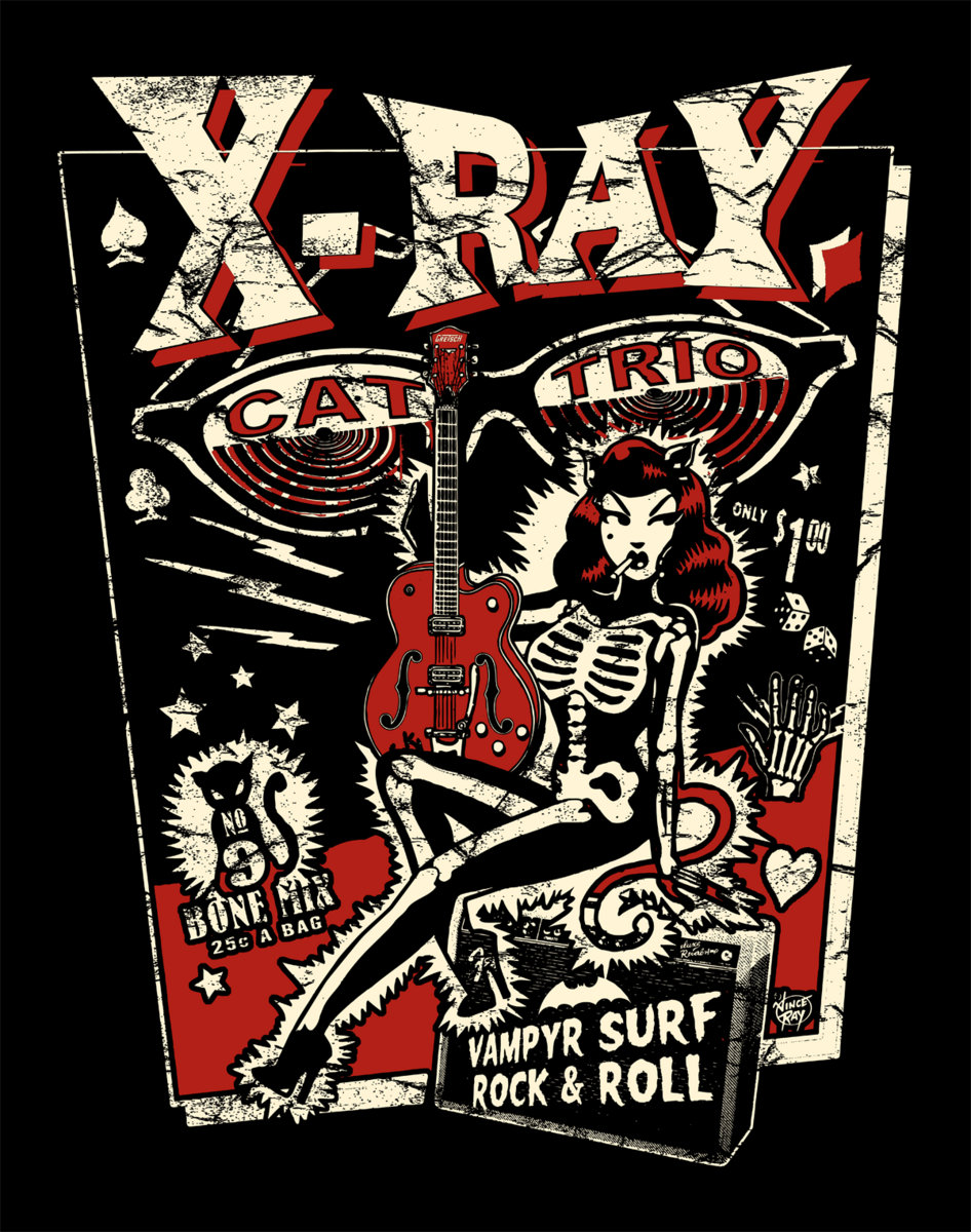 Vince Ray 'X Ray Cat Trio' A3 Art Print