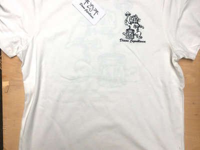 Postcat with shrooms, organic embroidered + silkscreened T-shirt main photo