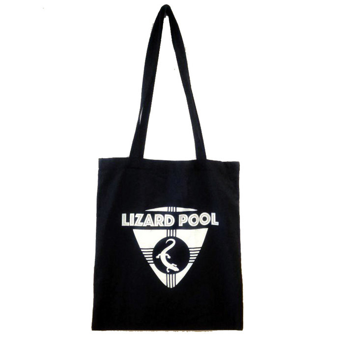 Black shopper with white plectrum logo print.