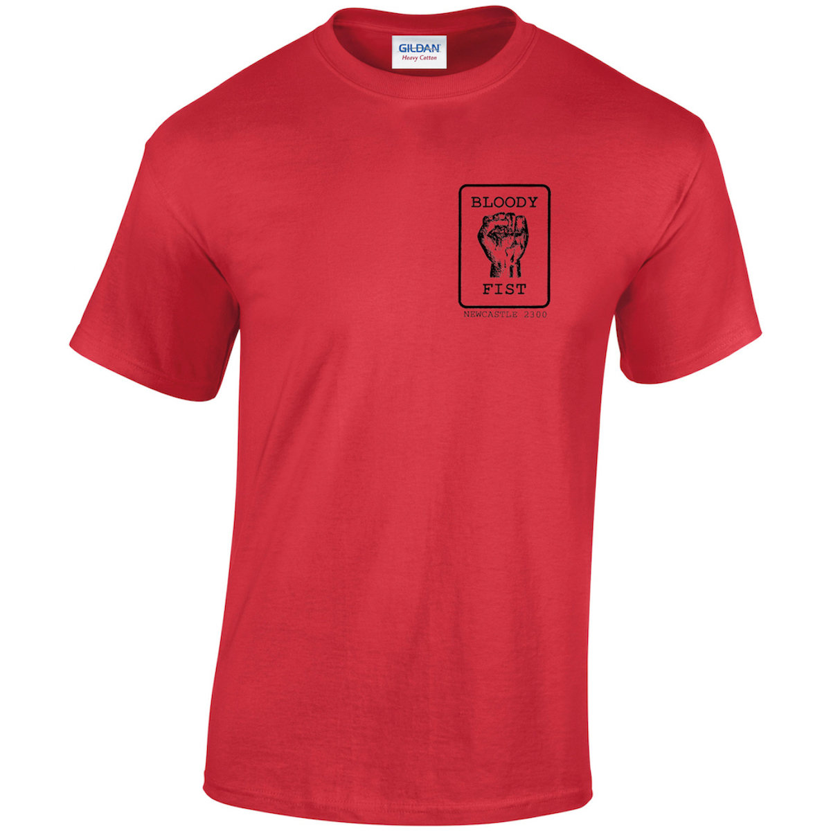 BLOODY FIST Blokes Bogan Red T-Shirt - Original Logo (Front Logo