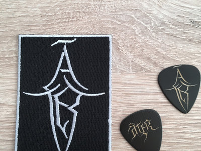 Custum band plectrum + patch and stickers with both logo's. main photo