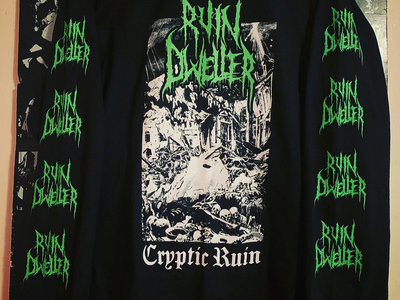 "Cryptic Ruin" Long Sleeve T-Shirt (Toxic Green & White on Black) main photo