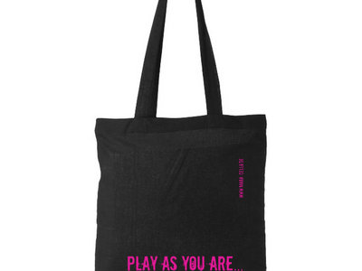 Black cotton bag with inscription "PLAY AS YOU ARE" main photo