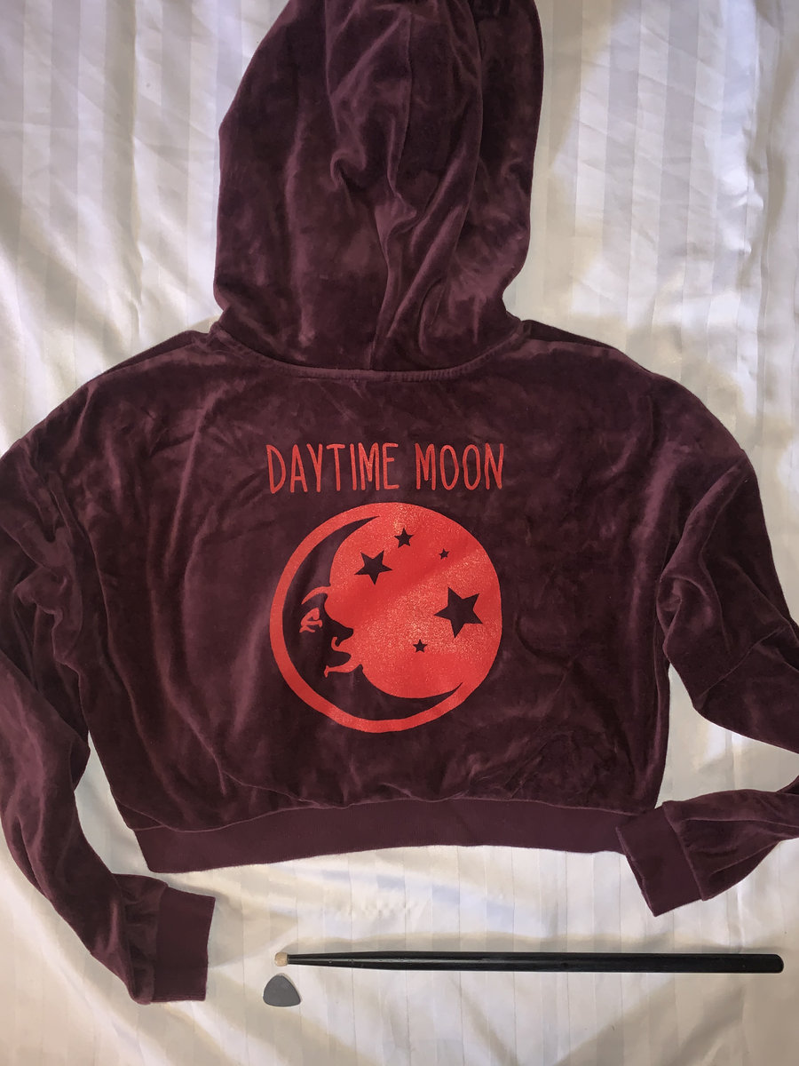 H&M divided Medium velvet zip hoodie with Red print | Daytime Moon