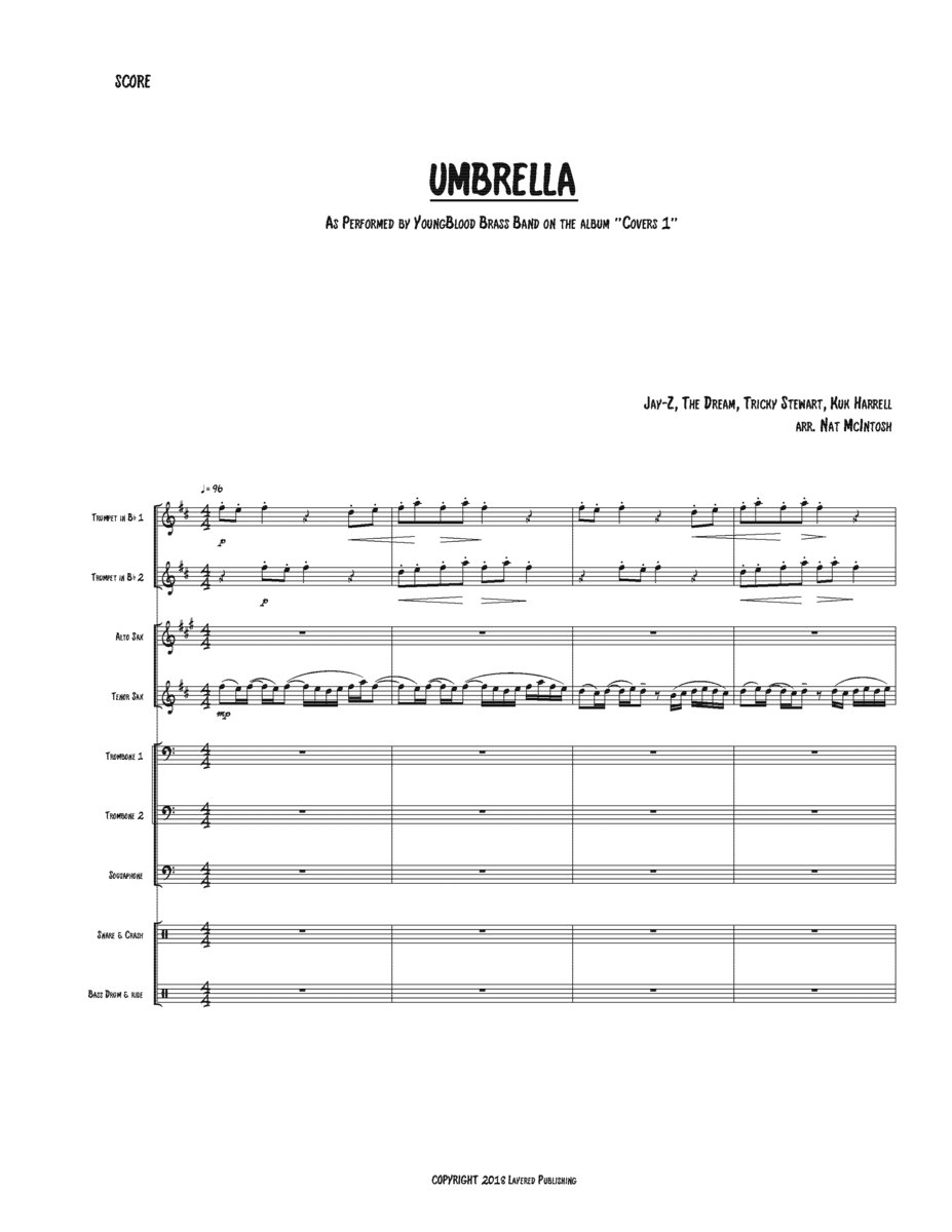 'Umbrella' Sheet Music (score/parts/mp3) Youngblood Brass Band