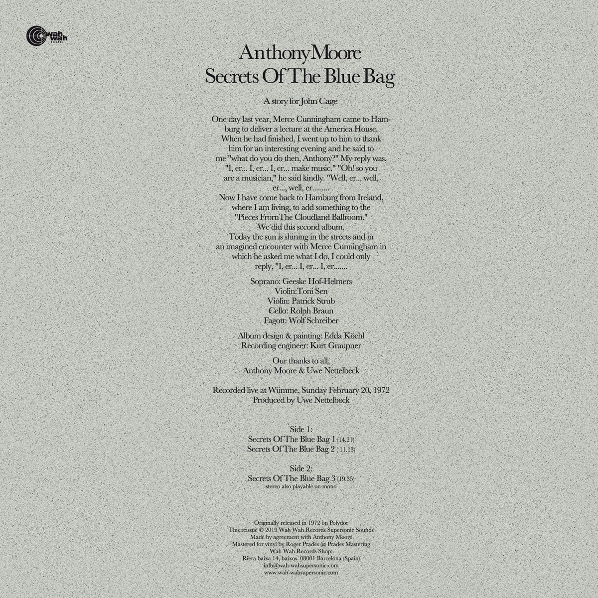 洋楽 Anthony Moore Secrets Of The Blue Bag Secrets Of The Blue Bag | Anthony Moore | Wah Wah Records