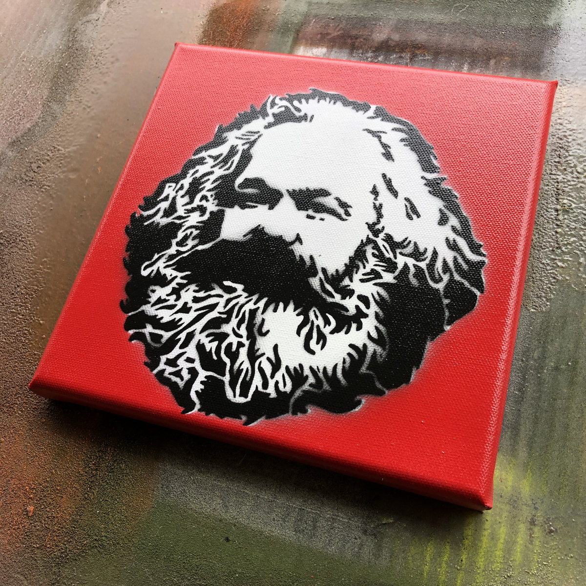 Karl Marx - stencil on 8x8 framed canvas | Rad Radical