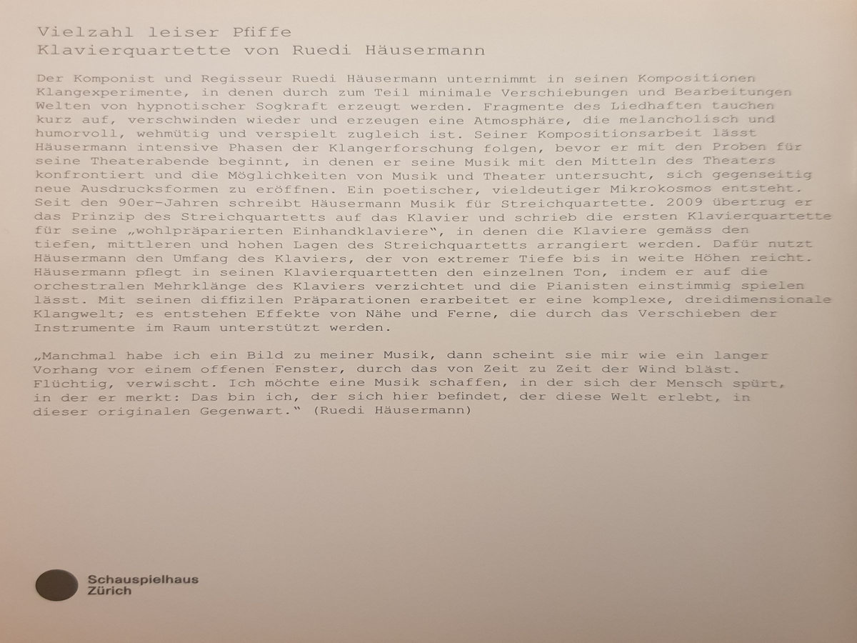 Klavierquartette Vielzahl Leiser Piffe Ruedi Hausermann ruedi hausermann bandcamp