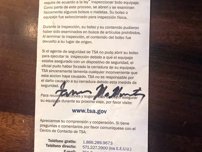 TSA Inspection Notices - Autographed - LIMITED EDITION main photo