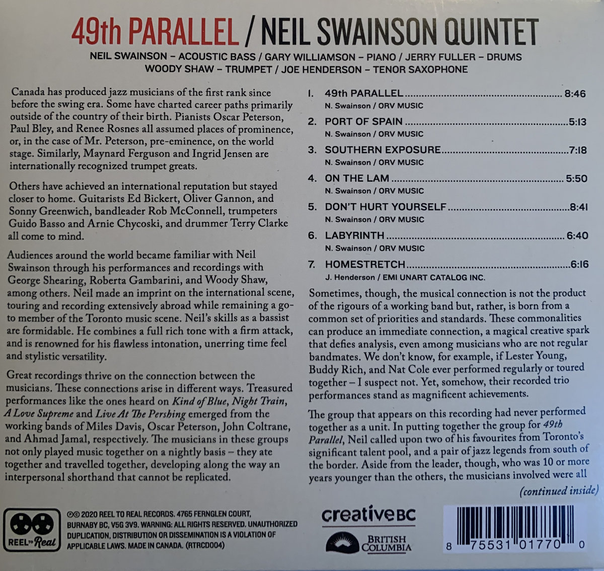 49th Parallel | Neil Swainson Quintet