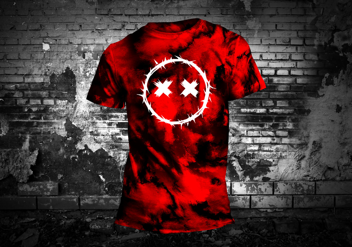 red white and black tie dye shirt