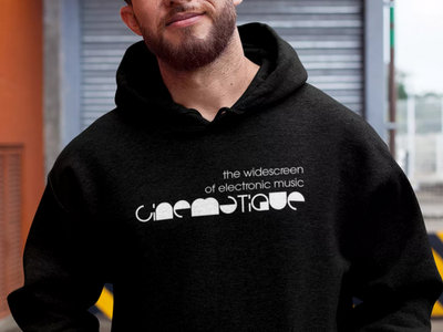 Cinematique hoodie male, black with white print main photo