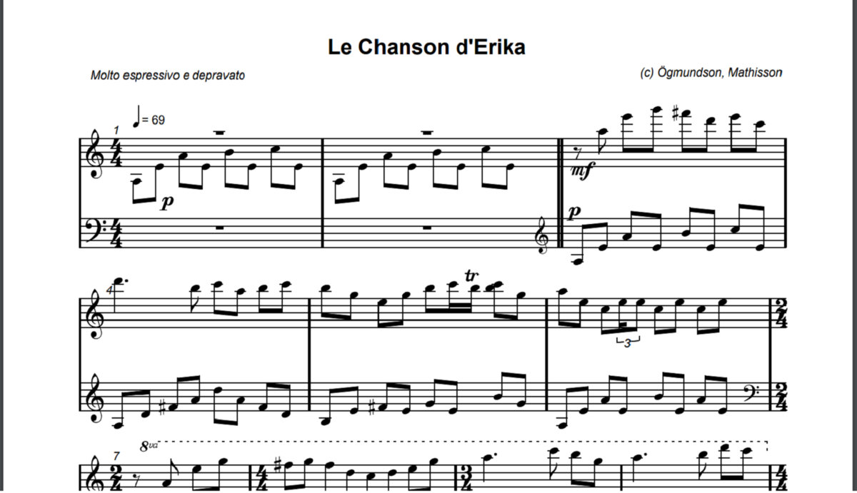 Le Chanson d'Erika - Sheet Music - Piano (PDF only) | Rikard Mathisson