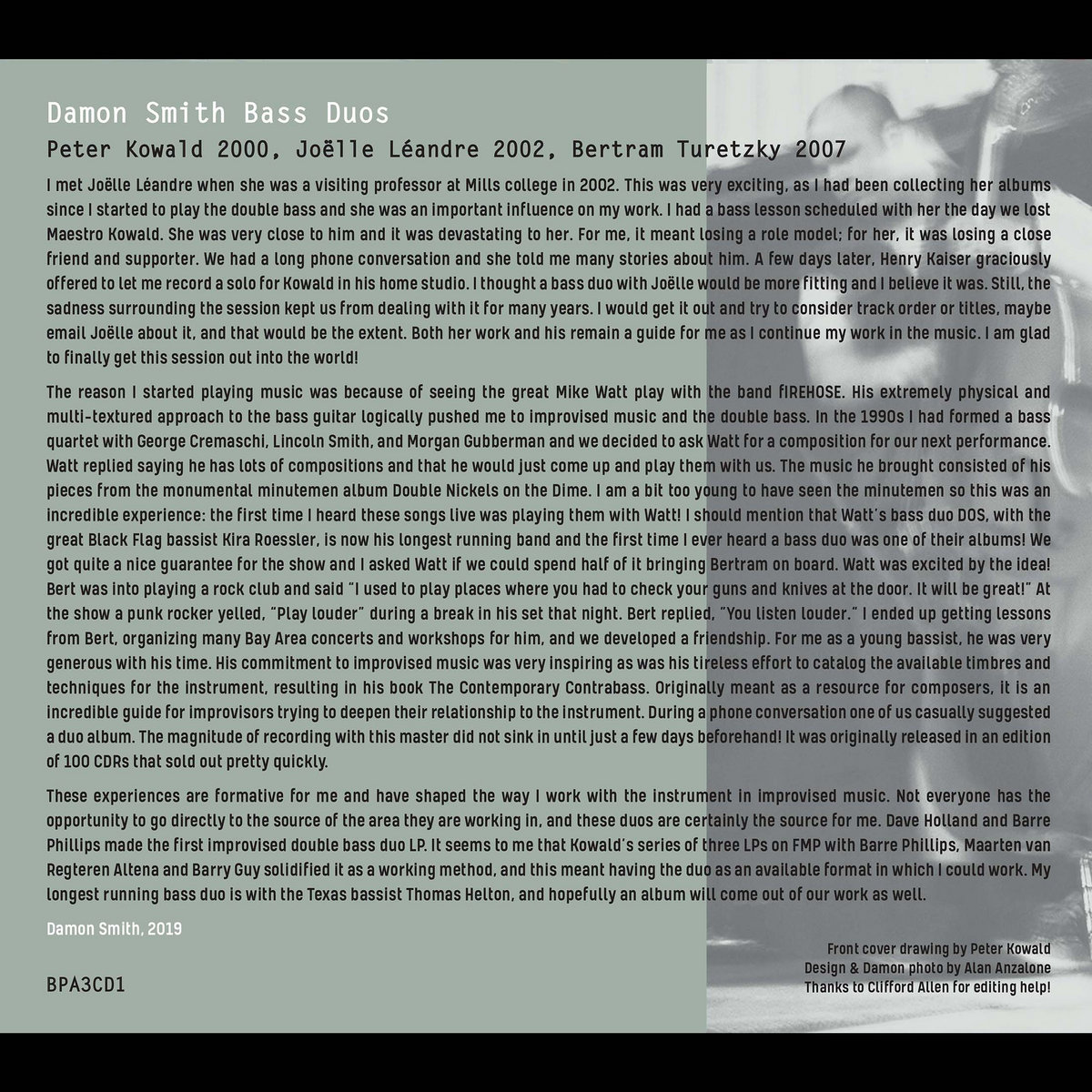 BPA3CD1 Bass Duos 2000-2007 | Damon Smith + Peter Kowald
