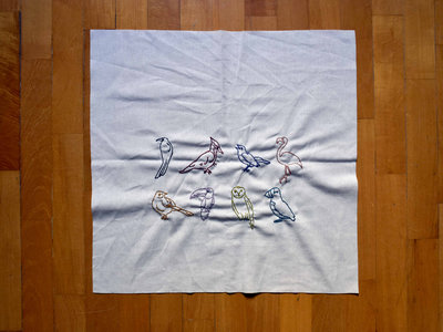 Linen embroidery of eight birds main photo