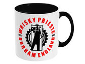 "Whisky Priests Estd 1985 Durham England" Logo with "Iron Man" Icon Design + Whippet Records Logo [2-sided Print] - Two-Toned Ceramic Mug (Black Handle & Inner) photo 