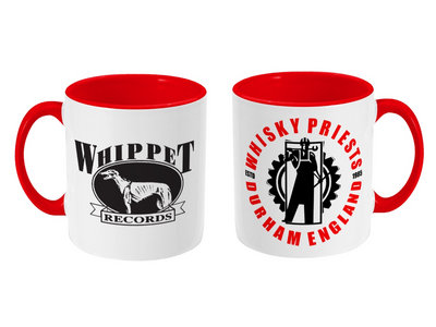 "Whisky Priests Estd 1985 Durham England" Logo with "Iron Man" Icon Design + Whippet Records Logo [2-sided Print] - Two-Toned Ceramic Mug (Red Handle & Inner) main photo