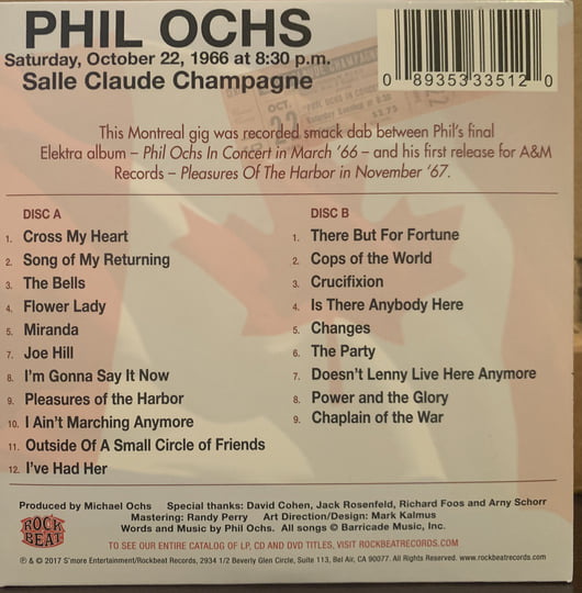 米2LP Phil Ochs Live in Montreal 1966 ROC3367 RockBeat Records 未開封 /00520 Live In Montreal October 22, 1966 | Phil Ochs