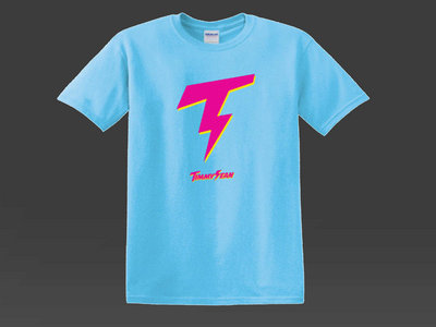 Timmy Sean Hot Pink/Yellow "Lightning Logo" on Sky Blue T-Shirt main photo