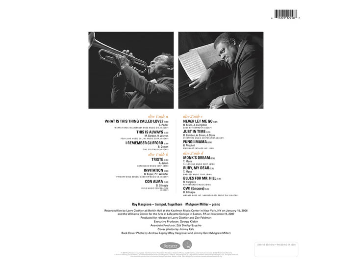 Roy Hargrove In Harmony アナログレコード 2LP 限定盤 Roy Hargrove, Mulgrew Miller – In Harmony – 2 x Vinyl (LP
